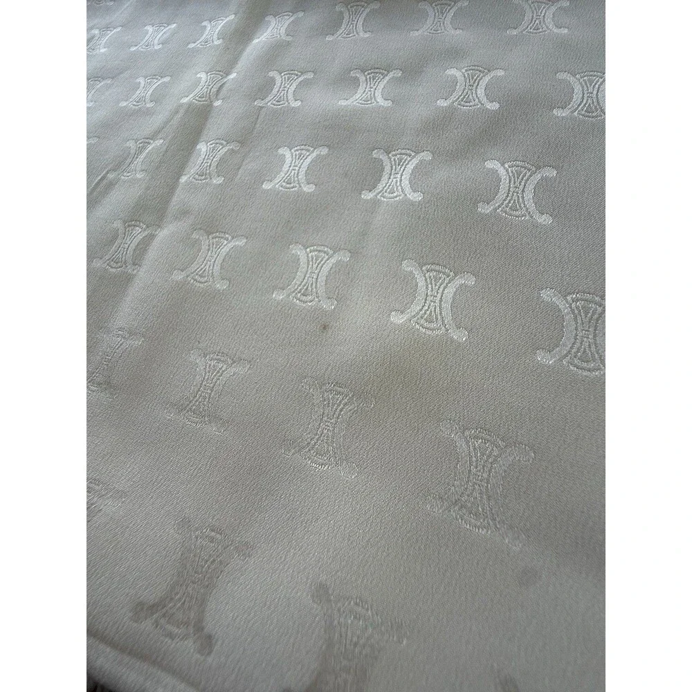 VTG Celine Paris 66” X 17” Ivory Tone On Tone Monogram Silk Scarf inch EVC